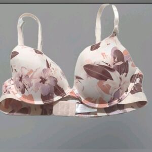 🧡Women Bra 36B Light Peach/Ivory Floral Push Up Underwired Adjustable